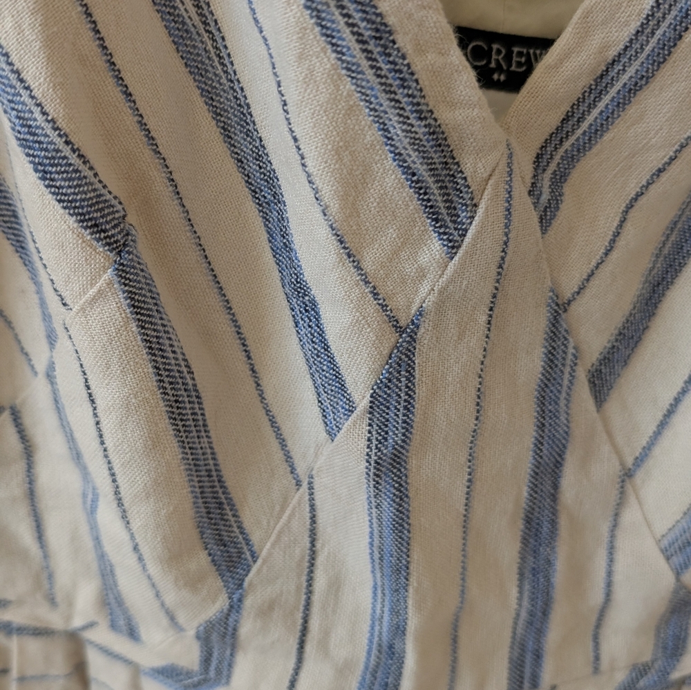 J. Crew Womens sleeveless pleated A line blue striped v neck dress. Size 2 - Picture 8 of 13